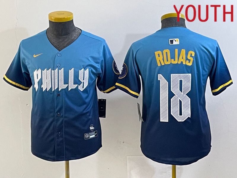 Youth Philadelphia Phillies 18 Rojas Blue City Edition Nike 2024 MLB Jersey style 1